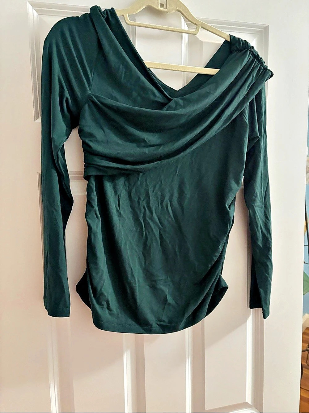 LOFT Drapey Cowl Neck Top Long Sleeve Green Medium